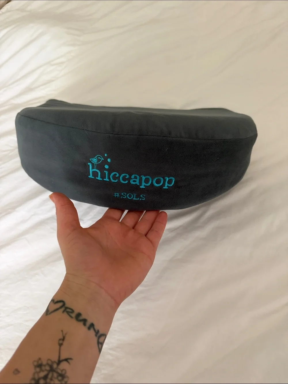 Hiccapop Kids Travel Neck Pillow - Dark Gray with Teal Logo
